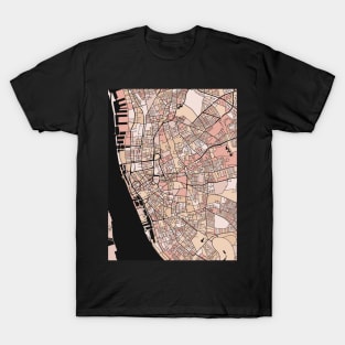 Liverpool Map Pattern in Soft Pink Pastels T-Shirt